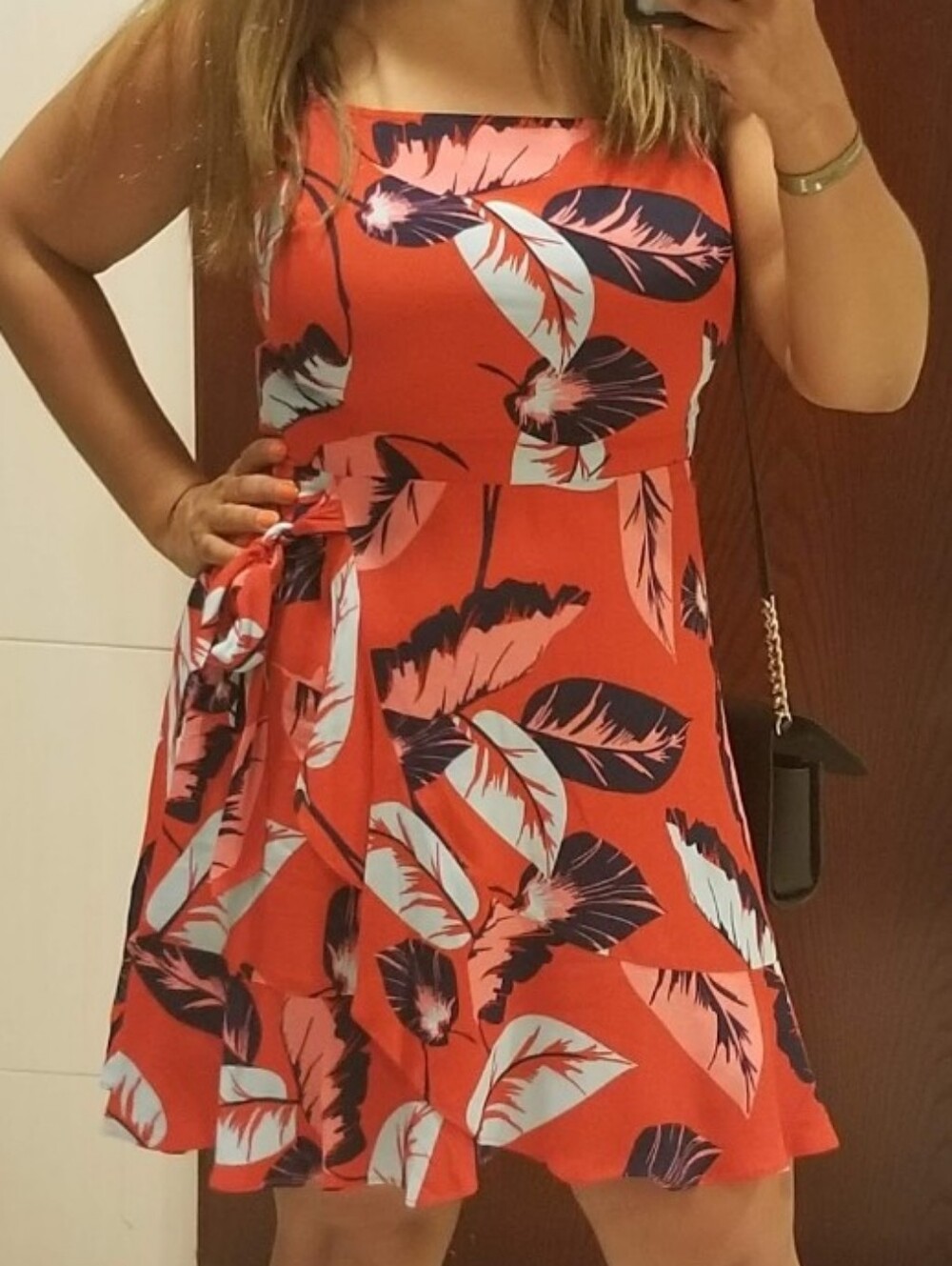 Express | Red Tropical Leaf Wrap Dress Spaghetti Strap Mini Size M